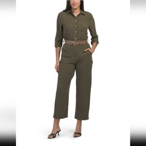 Zara Olive Green Cropped Wide-Leg Jumpsuit